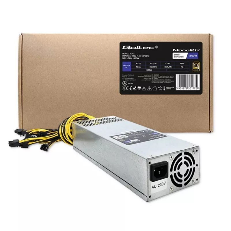 Fonte de alimentação PCI-E Qoltec 50177 Smart 1600W | 80 Plus Gold - Data Mining