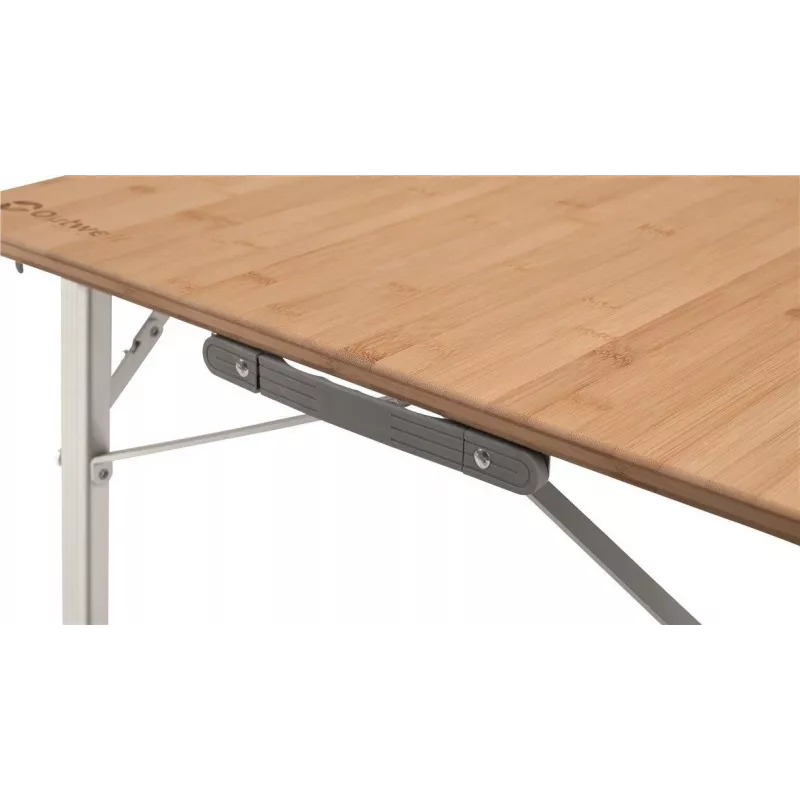 Mesa de campismo Outwell Custer L Brown — tampo em bambu, estrutura em alumínio, 700×1200 mm, 11,5 kg