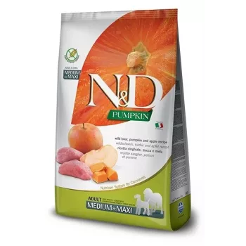 Ração seca para cães Farmina N&D Pumpkin BOAR & APPLE para cães adultos de raças médias e grandes, 12 kg, sem cereais, 30 % proteína