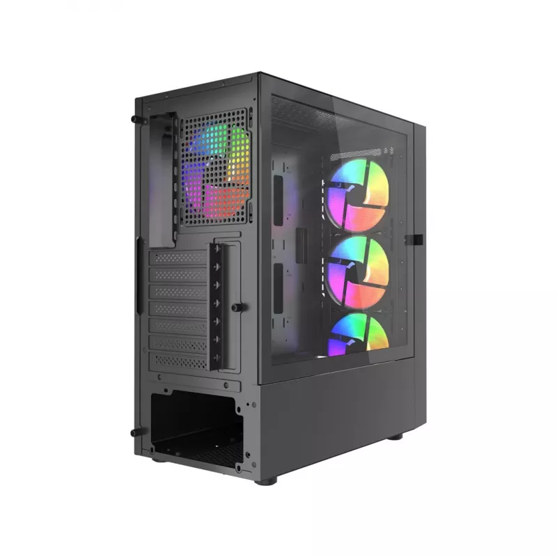 Gembird Fornax 4300 CCC-FC-4300 caixa gaming ATX Midi Tower, vidro temperado, ventoinhas ARGB, 2x USB 3.1, 1x USB 2.0, preta