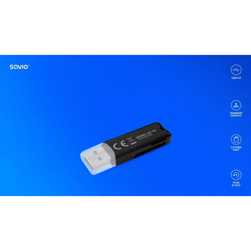 Leitor de cartões SD, USB 2.0, 480 Mbit/s, AK-63 Savio SAVAK-63