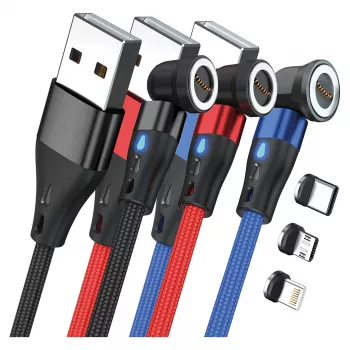 Cabo USB RealPower MagneticCharge3 1m USB A preto azul vermelho