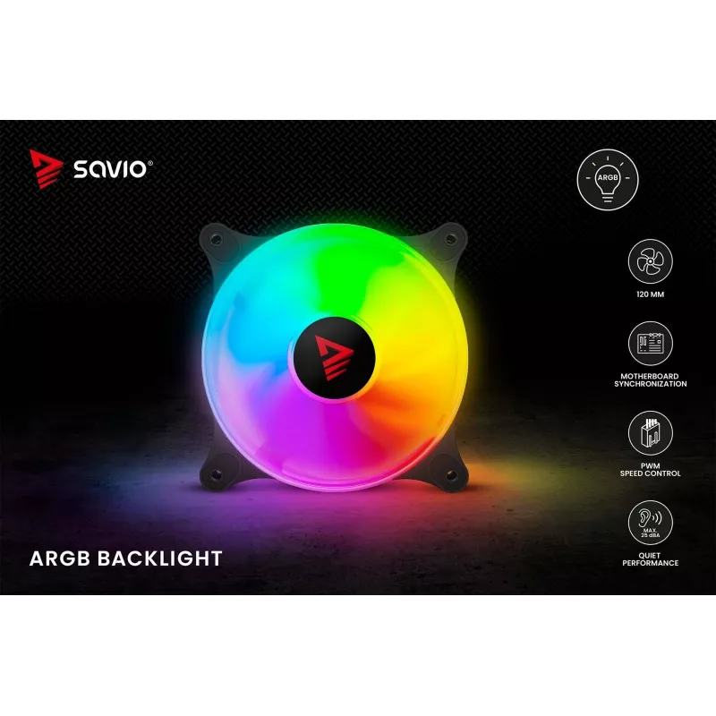 Ventoinha de caixa SAVIO Blast 120mm ARGB PWM - Preto