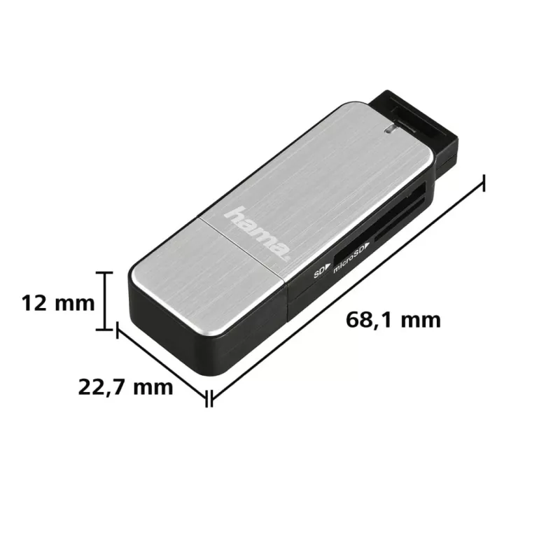 Hama 123900 leitor de cartões USB 3.0 SD/microSD, alumínio, preto/prateado