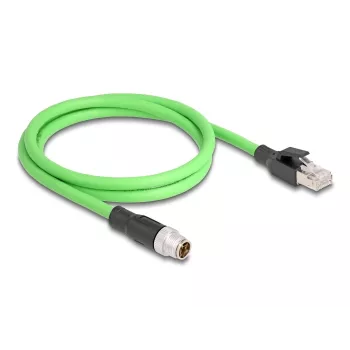 Cabo de rede DeLOCK M12 codificado X 8 pinos ficha macho para ficha RJ45 PUR (TPU) 1 m