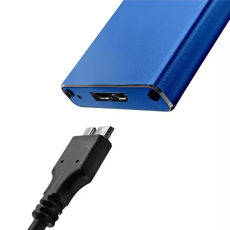 Caixa SSD QOLTEC 51832 — externa M.2 SATA, USB 3.0, até 2 TB, azul, suporta unidades de 30 mm, 4 slots