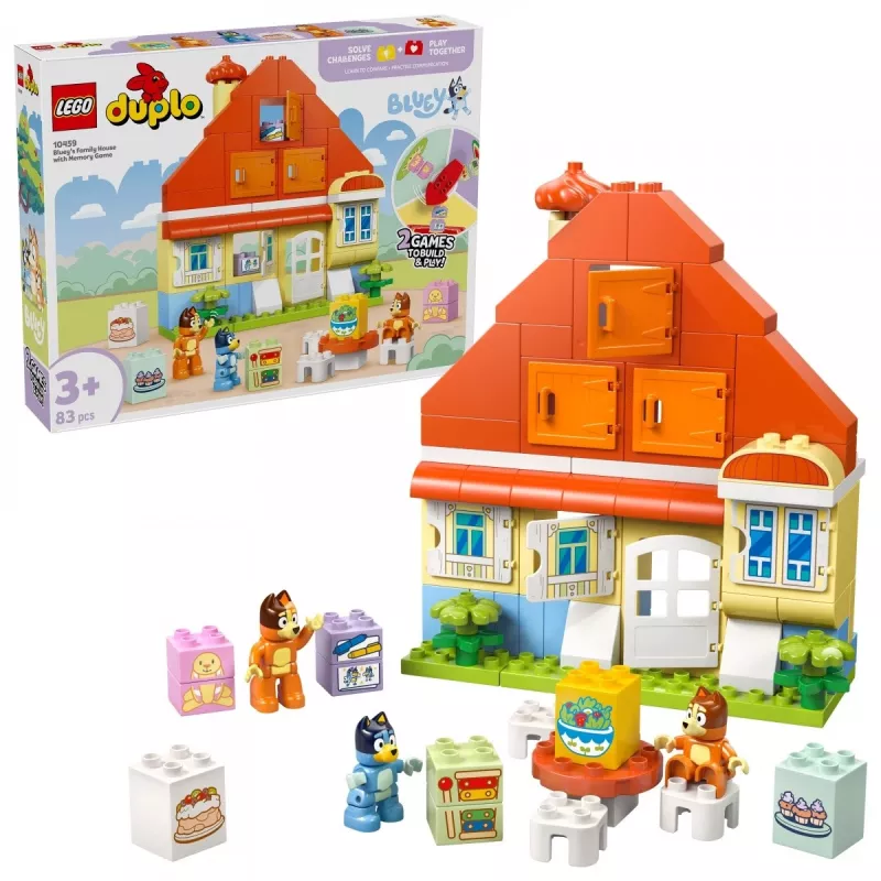 Brinquedo de construção LEGO Bluey Casa da Família com Jogo de Memória 10459 — 83 peças, 3 minifiguras, idade 3+