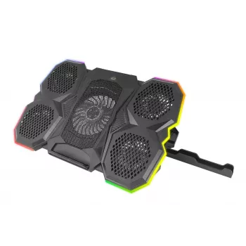 Base de arrefecimento para portátil ESPERANZA EGC107 – 3 ventoinhas 1200–2600 rpm, 390×255×38 mm, USB PD, RGB, 5 posições de altura, preto