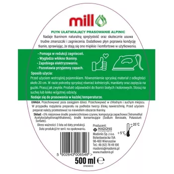 Ajuda a passar a ferro Mill ALPINIC spray líquido 500 ml