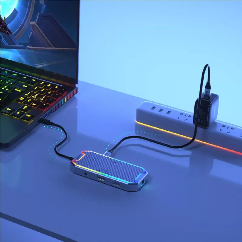 Unitek uHUB S7+ D1029A hub USB-C, USB 3.2 Gen 2 10 Gbps, HDMI 2.0, Gigabit RJ45, áudio de 3,5 mm, 100 W, cinzento