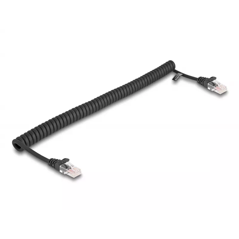 Cabo de rede DeLOCK espiral RJ45 macho para macho Cat.5e 1 m preto