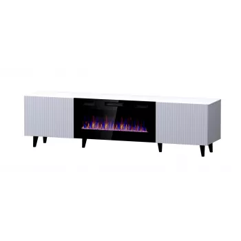 Móvel de TV Cama Meble PAFOS EF com lareira elétrica 180×42×49 cm, branco mate