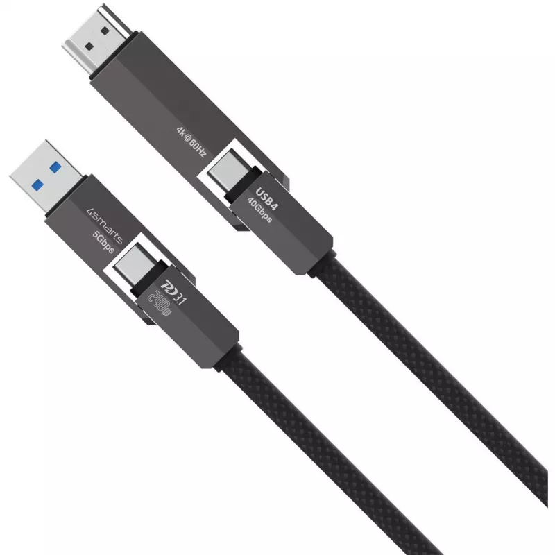 Cabo USB4 HDMI 4smarts ComboCord 240W 1,5 m – USB4 para HDMI, alimentação de 240W, comprimento de 1,5 m