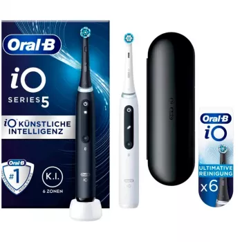 Oral-B iO Series 5 Duo, escova de dentes elétrica preto/branco, Matt Black/Quite White incl. 2.ª pega