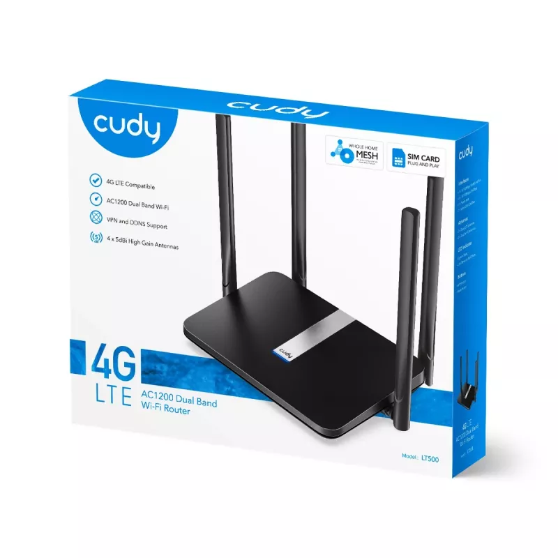 Router WLAN Cudy LT500 Fast Ethernet dual-band (2,4 GHz / 5 GHz) 4G preto