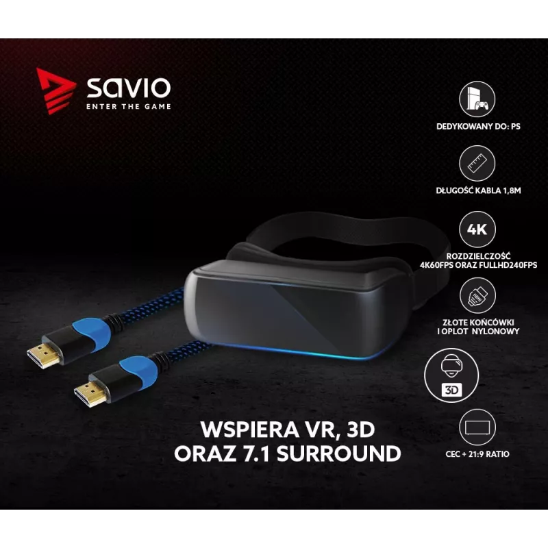 Cabo HDMI Savio GCL-02 1,8 m HDMI Type-A (Standard) preto, azul