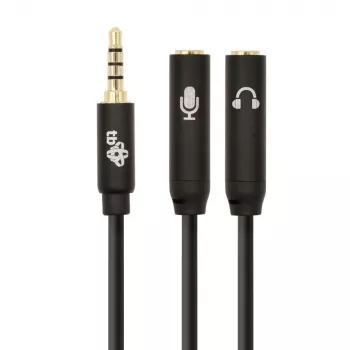 Adaptador TB splitter mini jack 3,5 mm 1x ficha 3,5 mm para 2x conector fêmea 3,5 mm, modelo AKTBXAJ0P2J030B