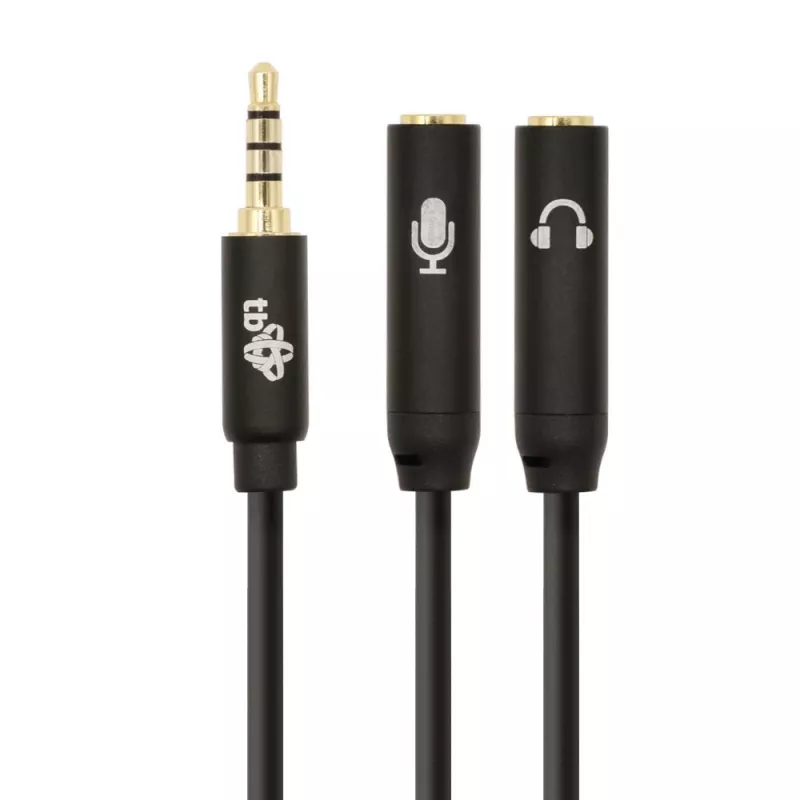 Adaptador TB splitter mini jack 3,5 mm 1x ficha 3,5 mm para 2x conector fêmea 3,5 mm, modelo AKTBXAJ0P2J030B