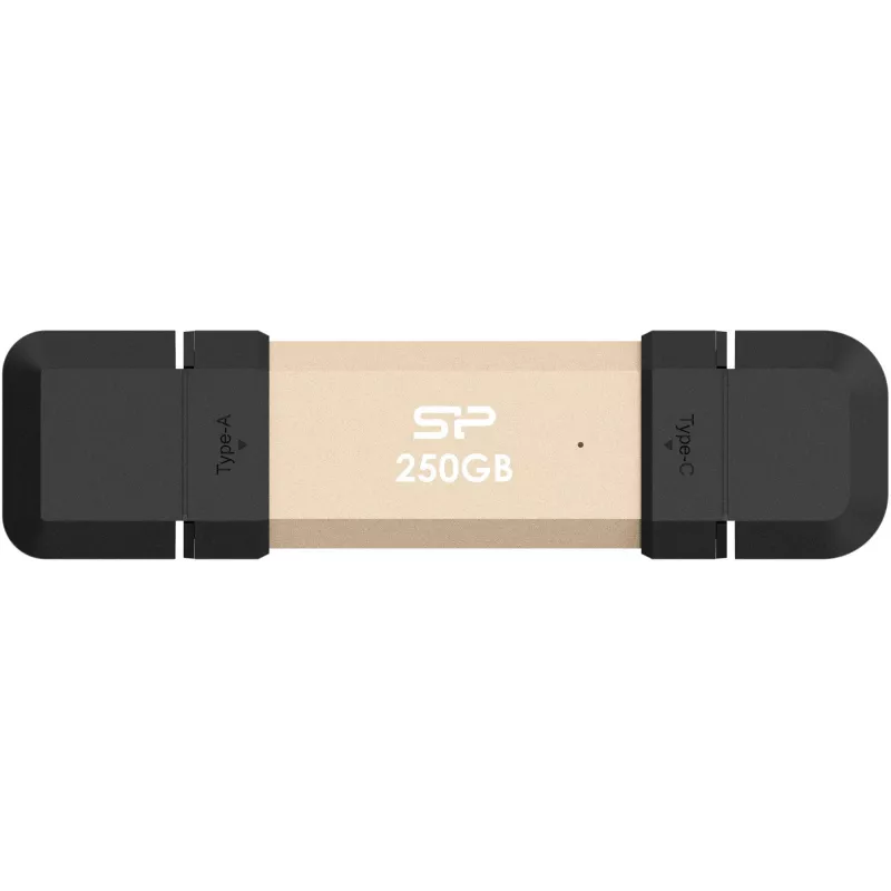 Silicon Power DS72 SSD portátil tipo pen de 250 GB, USB 3.2 Gen 2, USB-A/USB-C, dourado