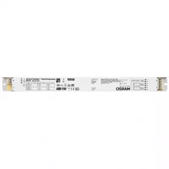 Balastro/Driver LED Osram QTP5 2X14…35, vida útil 100000 h, entrada 198–264 V, 50/60 Hz, 24 A, -20–50 °C, 30×360×21 mm