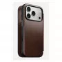Capa para telemóvel Nomad Modern Leather Folio para iPhone 17 Pro, pele/alumínio, 16 cm (6,3 polegadas) castanha, 4 compartimentos para cartões