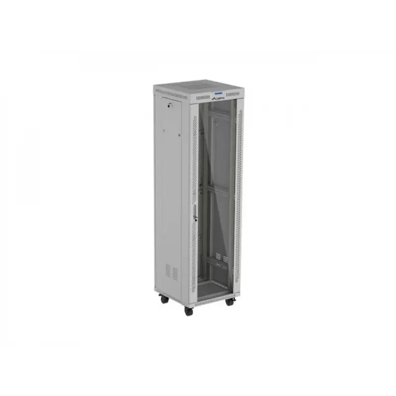 Armário rack de chão LANBERG 19 polegadas 42U 600×600 mm cinzento com porta de vidro e LCD (embalagem plana)