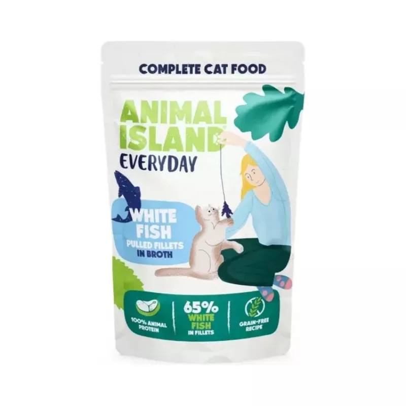ANIMAL ISLAND Everyday Filetes de peixe branco em caldo - Alimento húmido para gatos - 12 x 85 g