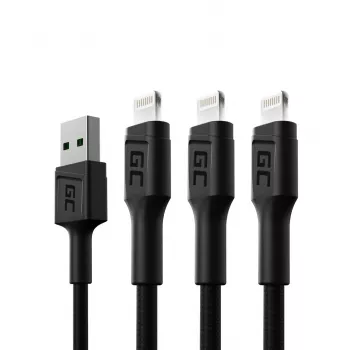 Conjunto de 3 cabos Green Cell GC Ray Lightning 200 cm com iluminação LED branca, carregamento rápido Apple 2.4A