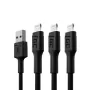 Conjunto de 3 cabos Green Cell GC Ray Lightning 200 cm com iluminação LED branca, carregamento rápido Apple 2.4A