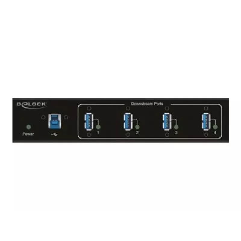 Delock 63309 hub USB industrial externo, 4 x USB 3.0 Type-A, proteção ESD de 15 kV, caixa metálica, montável na parede
