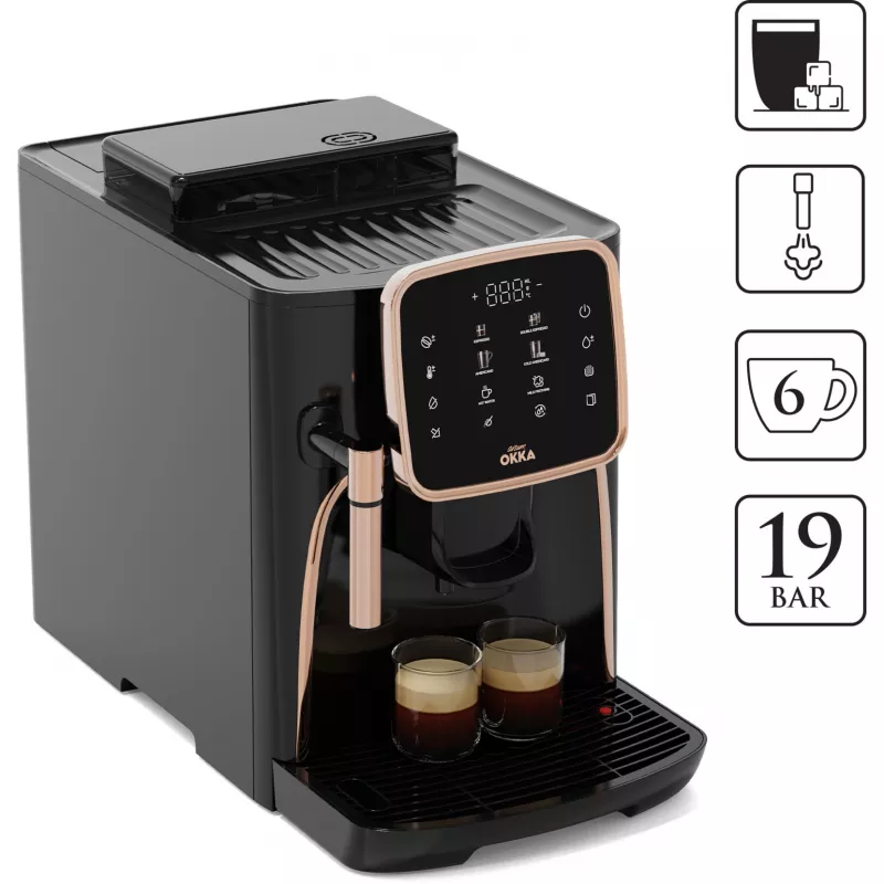Okka Espresso Pro, Máquina automática preta/bronze, 1450 Watt