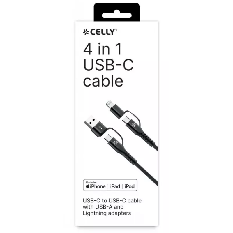 Cabo Celly 4-IN-1 A+C para C+LIGHT 2M BK