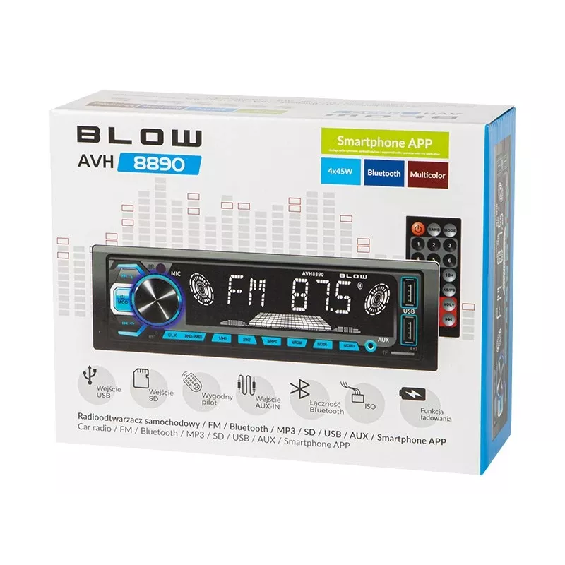 Rádio auto BLOW AVH-8890 FM 45W com Bluetooth, USB, AUX e ecrã LCD