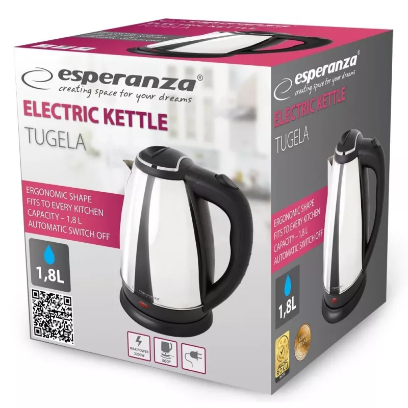 Chaleira elétrica Esperanza EKK104S 1,8 L 2200 W prateada