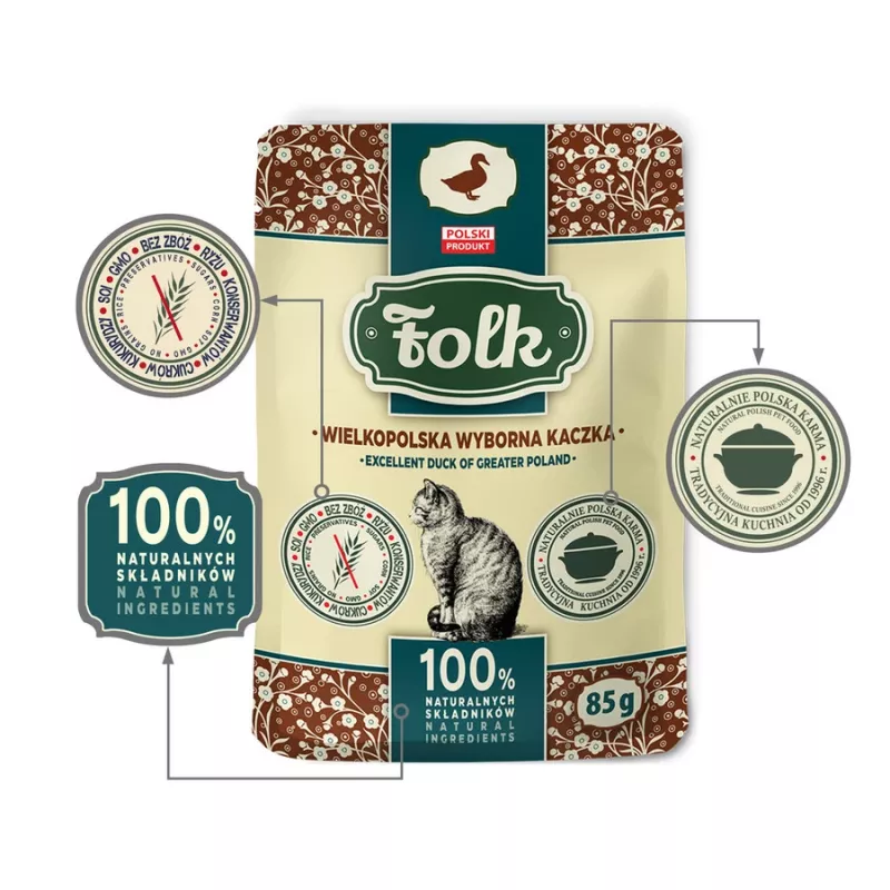 FOLK Excelent pato da Grande Polónia - comida húmida para gatos - 85 g