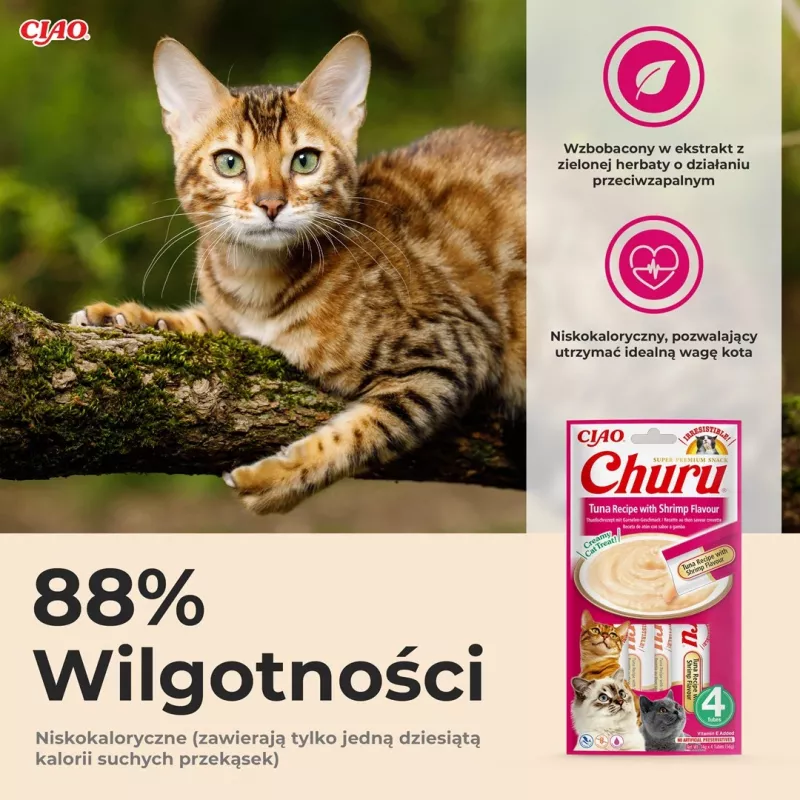 INABA Churu Atum com Sabor a Camarão - Petiscos para gatos - 4x14 g
