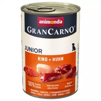 Comida húmida para cães animonda GranCarno Original Junior — Vaca & Frango, 400 g lata, para a fase de crescimento, sem glúten e sem soja