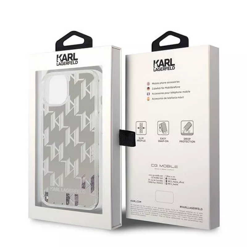 Karl Lagerfeld KLHCP14MLMNMS iPhone 14 Plus 6.7 Capa rígida prateado / prateado Liquid Glitter Monogram