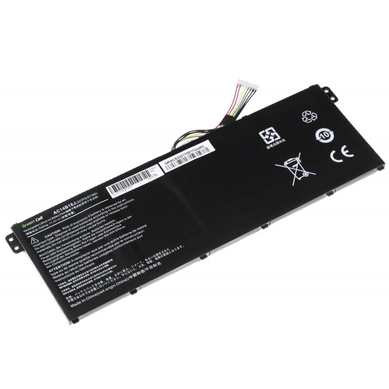 Bateria Green Cell AC52 para Acer Aspire E11 ES1-111M ES1-131 E15 ES1-512 Chromebook CB3-111 CB5-311, 11,4V 2200mAh Li-Ion, 3 células, preta