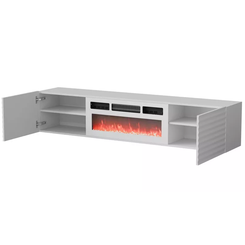 Móvel de TV Cama RTV TULA 183x35x37 branco mate + lareira branca