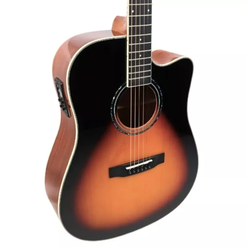 Guitarra eletroacústica V-tone VEAG1 CE 4/4 madeira — Dreadnought tamanho completo, Cutaway, tampo em abeto, fundo e ilhargas em mogno, pré-amplificador incorporado