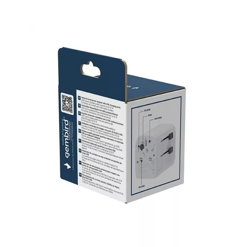 Adaptador de viagem universal GEMBIRD TPA-EU2A12-01-W 12W fonte de alimentação USB para tomadas internacionais