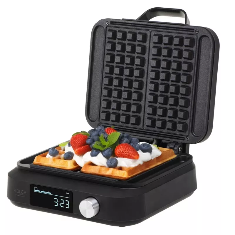 Máquina de waffles Adler AD 3087 — máquina de waffles belgas elétrica, 2200 W, 2 placas retangulares 9×17 cm, preta