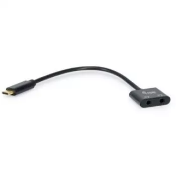 Adaptador DAC de áudio USB-C para duplo 3,5 mm Equip, USB C, ficha, 2 x 3,5 mm, conector fêmea, 0,15 m, preto