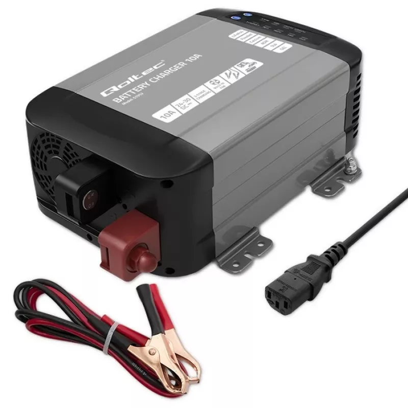 Qoltec 51952 carregador inteligente Monolith para baterias LiFePO4/AGM/GEL/SLA, 10 A, 24 V