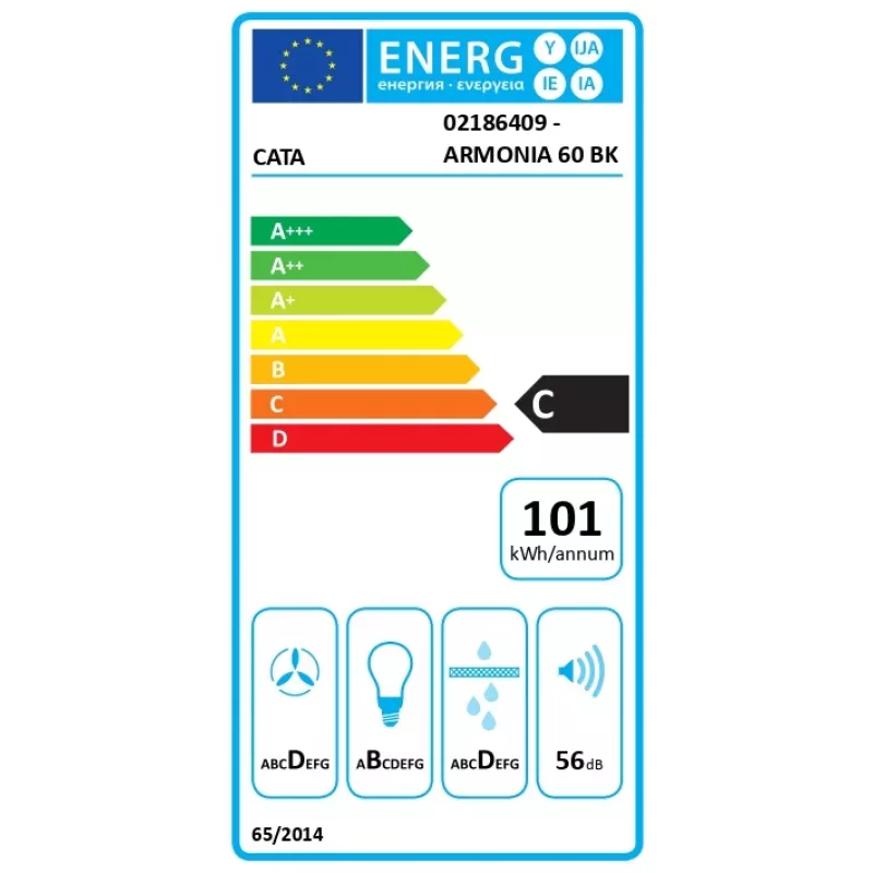 CATA Armonia 60 BK exaustor de cozinha, 645 m³/h, largura 79,8 cm, classe energética C, LED, preto