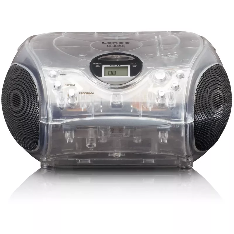 Rádio portátil com leitor de CD Lenco SCD-24TR — FM, saída de 4W, LCD, antena telescópica, alimentação por rede/pilhas, 6 pilhas C