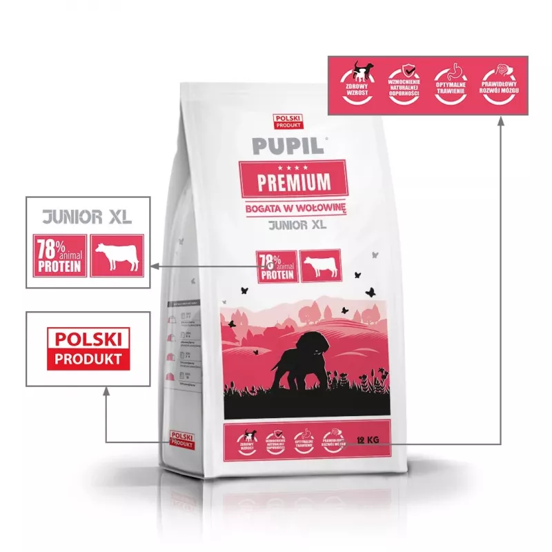 PUPIL Premium Junior Raças grandes e extra grandes Rico em vitela - Alimento seco para cães - 12 kg