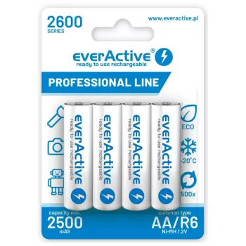 Pilhas recarregáveis R6 AA 2600mAh everActive Professional conteúdo da embalagem 1x blister