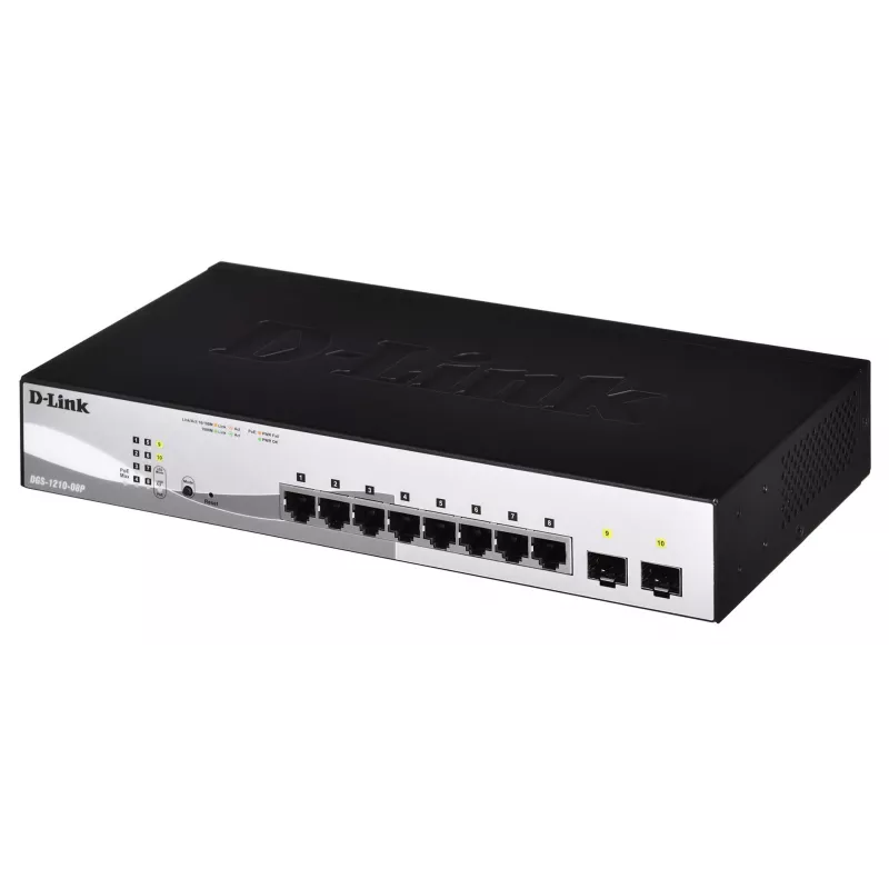 D-Link DGS-1210-08P/E Managed L2 Gigabit Ethernet (10/100/1000) Power over Ethernet (PoE) preto